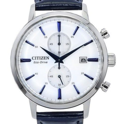 Montre chronographe Citizen Eco-Drive pour homme avec bracelet en cuir et cadran blanc CA7069-16A