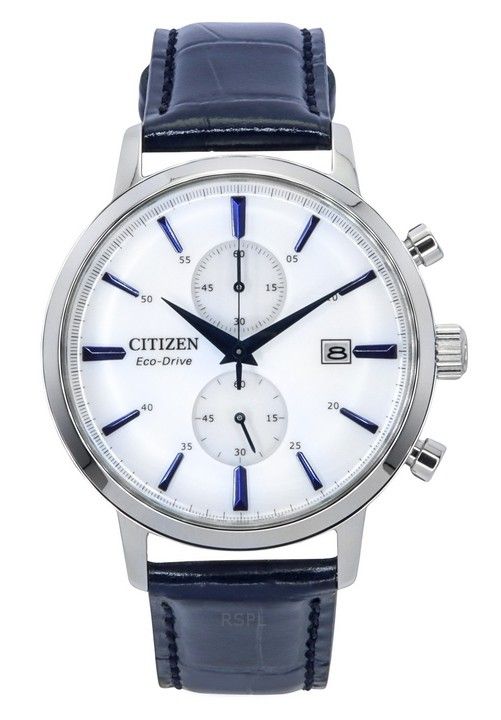 Montre chronographe Citizen Eco-Drive pour homme avec bracelet en cuir et cadran blanc CA7069-16A