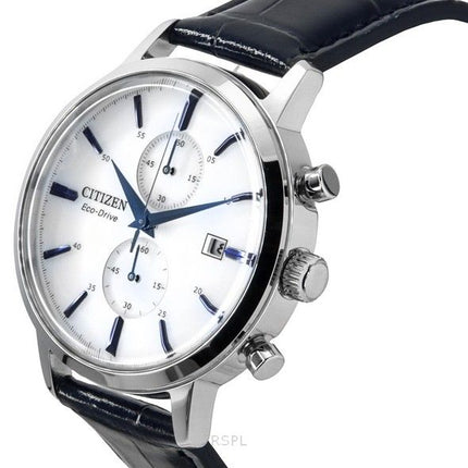 Montre chronographe Citizen Eco-Drive pour homme avec bracelet en cuir et cadran blanc CA7069-16A