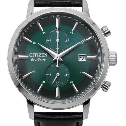 Montre chronographe Citizen Eco-Drive pour homme avec bracelet en cuir et cadran vert CA7069-24X