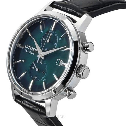 Montre chronographe Citizen Eco-Drive pour homme avec bracelet en cuir et cadran vert CA7069-24X