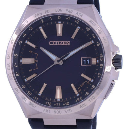 Montre pour homme Citizen Attesa World Time avec cadran noir et bracelet en cuir Eco-Drive CB0217-04E 100M