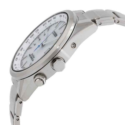 Montre pour homme Citizen Eco-Drive Perpetual radiocommandée GMT en acier inoxydable avec cadran blanc CB0270-87A 100M