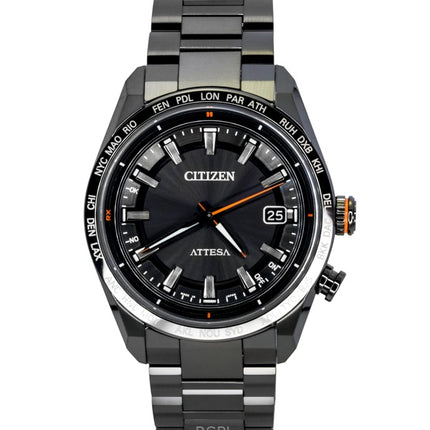 Montre homme Citizen Attesa radiocommandée en titane, cadran noir, Eco-Drive CB0286-61E, 100 m