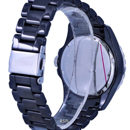 Fossil FB-01 Analogique Céramique Cadran Noir Quartz CE1108 100M Montre Femme