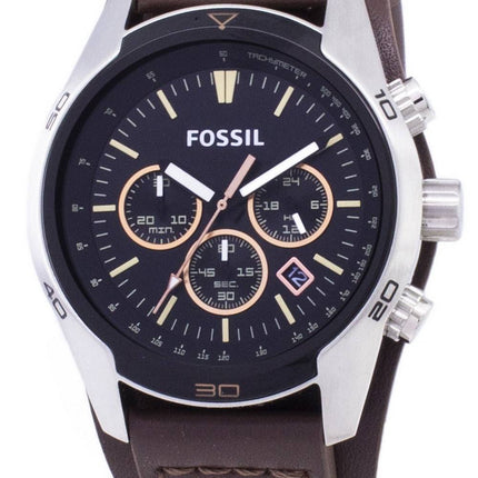 Fossil Coachman chronographe cadran noir en cuir brun Montre CH2891 Hommes