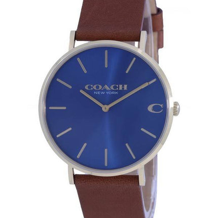 Coach Charles cadran bleu bracelet en cuir quartz 14602473 montre homme
