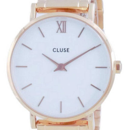 Montre pour femme Cluse Minuit à 3 maillons avec cadran blanc en acier inoxydable ton or rose CW0101203027