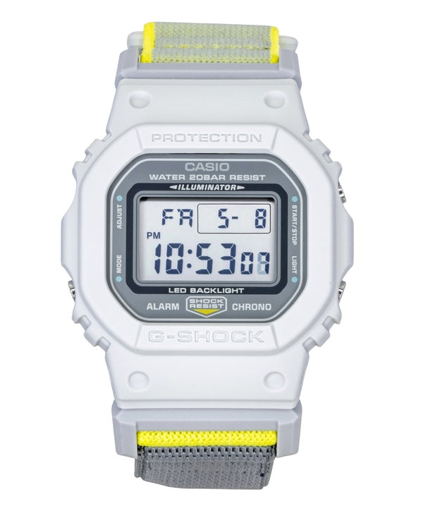 Montre homme Casio G-Shock DW-5600MNC-7A8 à bracelet textile, mouvement à quartz numérique et étanche à 200 m.