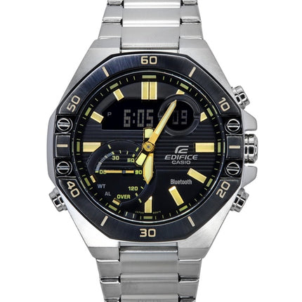 Montre analogique numérique pour homme Casio Edifice avec bracelet en acier inoxydable et cadran noir à quartz ECB-10DB-1A9 100M
