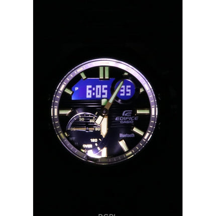 Montre analogique numérique pour homme Casio Edifice avec bracelet en acier inoxydable et cadran noir à quartz ECB-10DB-1A9 100M