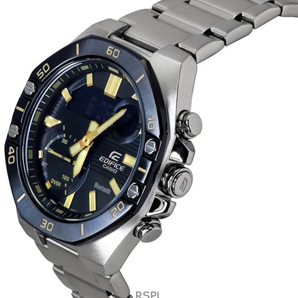 Montre analogique numérique pour homme Casio Edifice avec bracelet en acier inoxydable et cadran noir à quartz ECB-10DB-1A9 100M