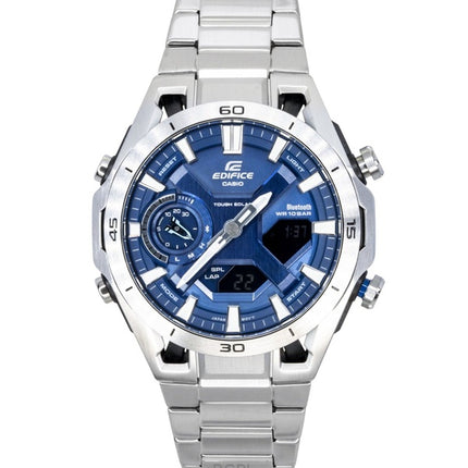 Montre homme Casio Edifice analogique-numérique en acier inoxydable, cadran bleu, solaire ECB-2300D-2A, étanche à 100 m