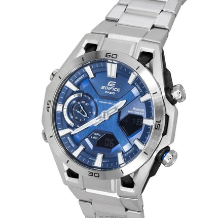 Montre homme Casio Edifice analogique-numérique en acier inoxydable, cadran bleu, solaire ECB-2300D-2A, étanche à 100 m