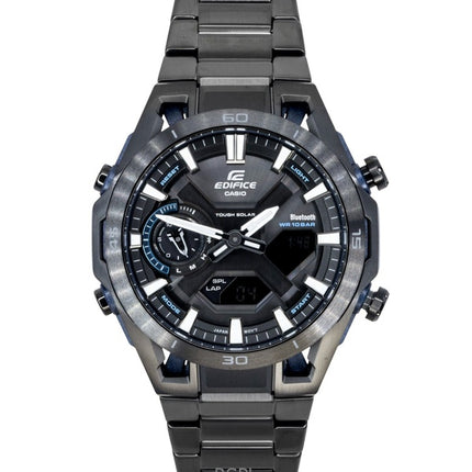 Montre homme Casio Edifice analogique-numérique en acier inoxydable, cadran noir, solaire ECB-2300DC-1A, étanche à 100 m