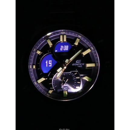 Montre analogique numérique pour homme Casio Edifice avec bracelet en acier inoxydable et cadran noir à quartz ECB-30DB-1A9 100