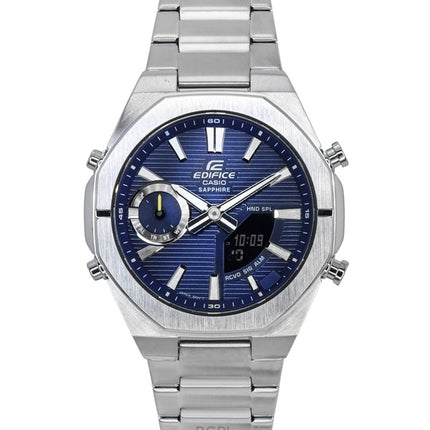 Montre homme Casio Edifice ECB-S10D-2A à quartz analogique et numérique avec bracelet en cuir et cadran bleu, 100 m