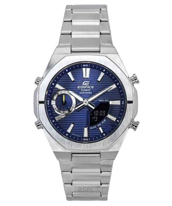 Montre homme Casio Edifice ECB-S10D-2A à quartz analogique et numérique avec bracelet en cuir et cadran bleu, 100 m