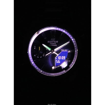 Montre homme Casio Edifice ECB-S10D-2A à quartz analogique et numérique avec bracelet en cuir et cadran bleu, 100 m