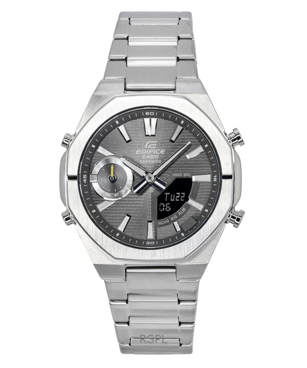 Montre homme Casio Edifice ECB-S10D-8A, analogique, numérique, bracelet en acier inoxydable, cadran gris, quartz, 100 m