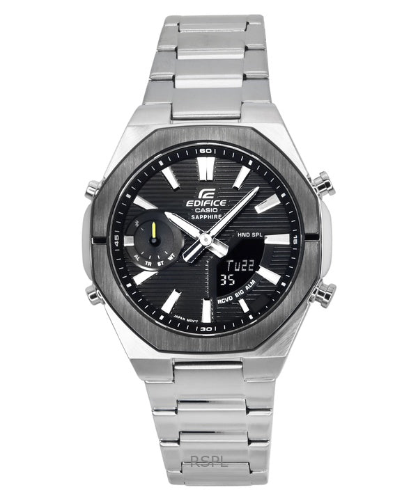 Montre homme Casio Edifice ECB-S10DB-1A, analogique, numérique, bracelet en acier inoxydable, cadran noir, quartz, 100 m