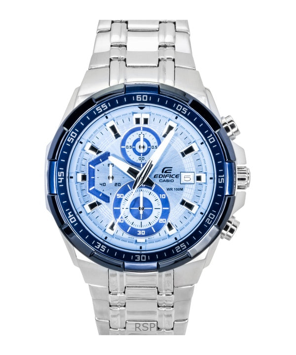 Montre homme Casio Edifice analogique standard chronographe acier inoxydable cadran bleu quartz EFR-539DE-2AV 100 m