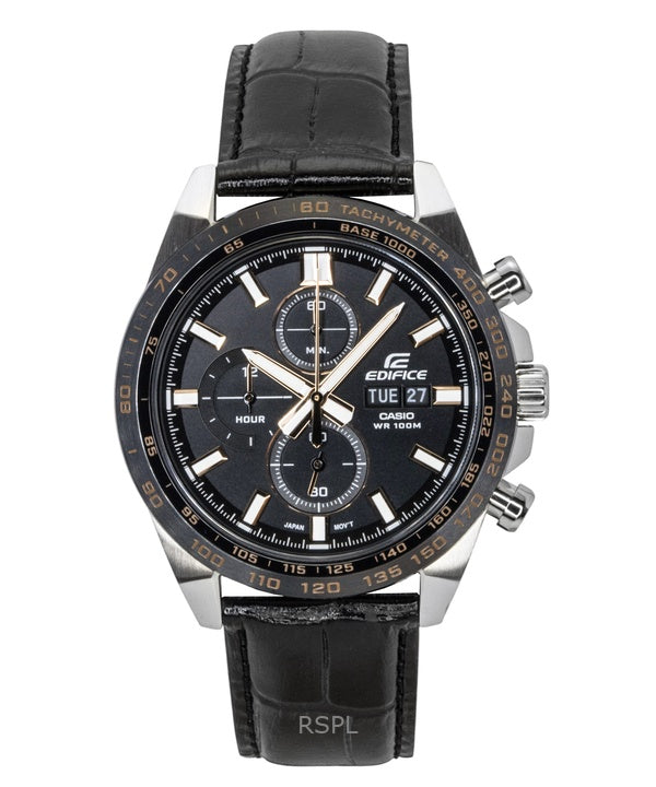 Casio Edifice Analog Chronograph Leather Strap Black Dial Quartz EFR-574BL-1AV 100M Men's Watch