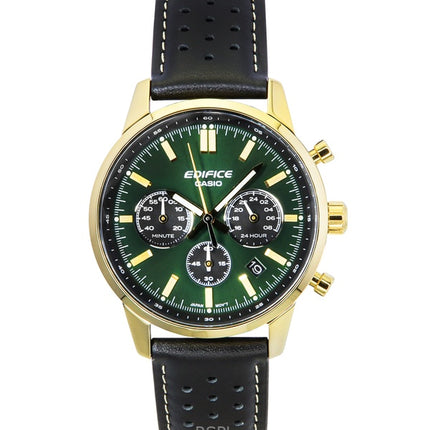 Montre chronographe analogique Casio Edifice pour homme, bracelet en cuir, cadran vert, quartz, EFR-575CL-3A, 100 m