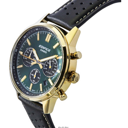 Montre chronographe analogique Casio Edifice pour homme, bracelet en cuir, cadran vert, quartz, EFR-575CL-3A, 100 m