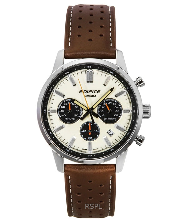 Montre chronographe analogique Casio Edifice pour homme, bracelet en cuir, cadran crème, quartz, EFR-575L-7A, 100 m