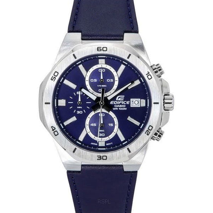 Montre Homme Casio Edifice Standard Chronographe Bracelet Cuir Cadran Bleu Quartz EFV-640L-2A 100M