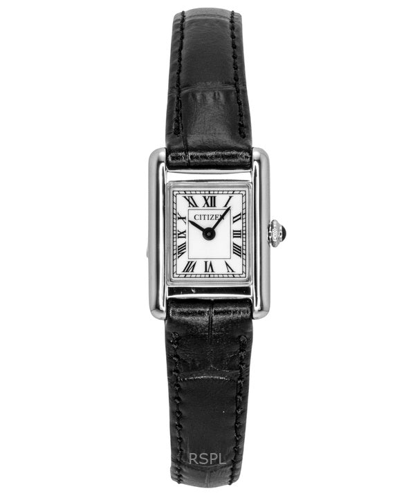 Montre femme Citizen Fio Roma Eco-Drive, bracelet en cuir, cadran argenté EG2790-12A