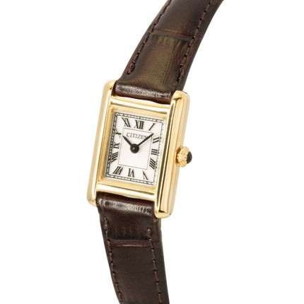 Montre femme Citizen Fio Roma, bracelet en cuir de veau, cadran argenté, Eco-Drive EG2797-13A