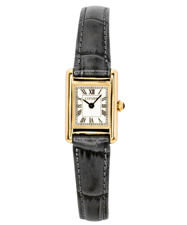 Montre femme Citizen Eco-Drive EG2799-18W, bracelet en cuir analogique, cadran argenté