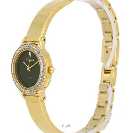 Citizen Crystal Accents Acier Inoxydable Doré Cadran Noir Quartz EJ6132-55E.G Montre Femme