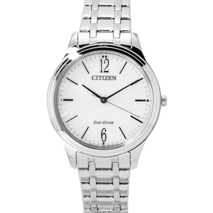 Montre femme Citizen Elegance Eco-Drive EM0411-71A en acier inoxydable et cadran blanc