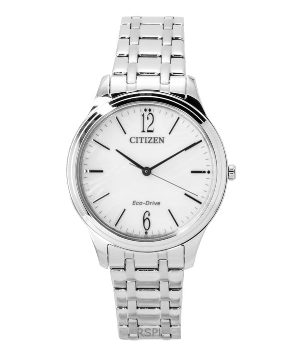 Montre femme Citizen Elegance Eco-Drive EM0411-71A en acier inoxydable et cadran blanc
