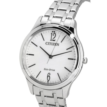 Montre femme Citizen Elegance Eco-Drive EM0411-71A en acier inoxydable et cadran blanc