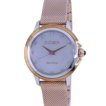 Montre Citizen Ceci Diamond Accents pour femme en acier inoxydable doré rose Eco-Drive EM0796-75D