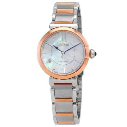 Montre pour femme Citizen L Series avec accent de diamants en acier inoxydable bicolore et cadran en nacre Eco-Drive EM1074-82D