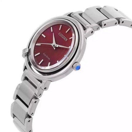 Montre pour femme Citizen L Eco-Drive en acier inoxydable avec cadran rouge EM1090-78X