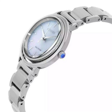 Montre pour femme Citizen L Eco-Drive en acier inoxydable avec cadran en nacre bleue EM1100-84D