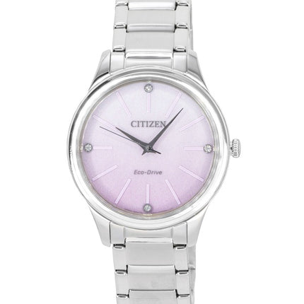 Montre femme Citizen Eco-Drive analogique en acier inoxydable, cadran rose, solaire EM1220-58X