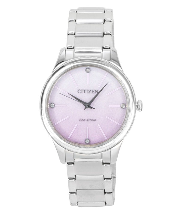 Montre femme Citizen Eco-Drive analogique en acier inoxydable, cadran rose, solaire EM1220-58X