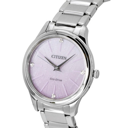 Montre femme Citizen Eco-Drive analogique en acier inoxydable, cadran rose, solaire EM1220-58X
