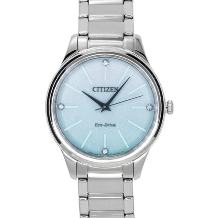 Montre femme Citizen Eco-Drive analogique en acier inoxydable, cadran bleu glacier, solaire EM1220-58Y