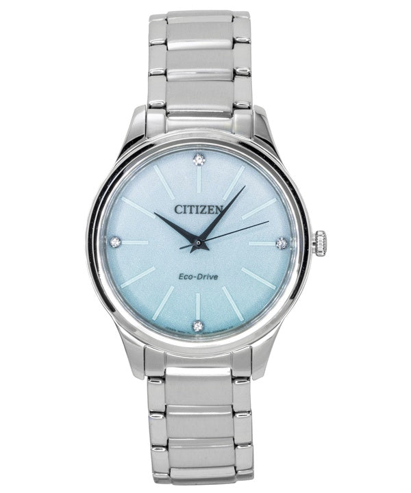 Montre femme Citizen Eco-Drive analogique en acier inoxydable, cadran bleu glacier, solaire EM1220-58Y