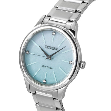 Montre femme Citizen Eco-Drive analogique en acier inoxydable, cadran bleu glacier, solaire EM1220-58Y