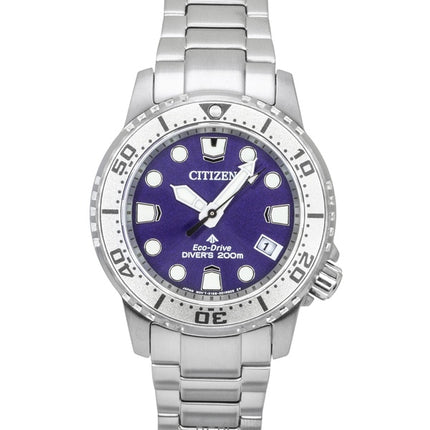 Montre femme Citizen Promaster Dive en acier inoxydable, cadran violet, Eco-Drive, étanche à 200 m (EO2027-50X).