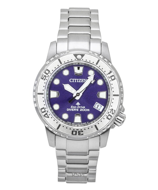 Montre femme Citizen Promaster Dive en acier inoxydable, cadran violet, Eco-Drive, étanche à 200 m (EO2027-50X).